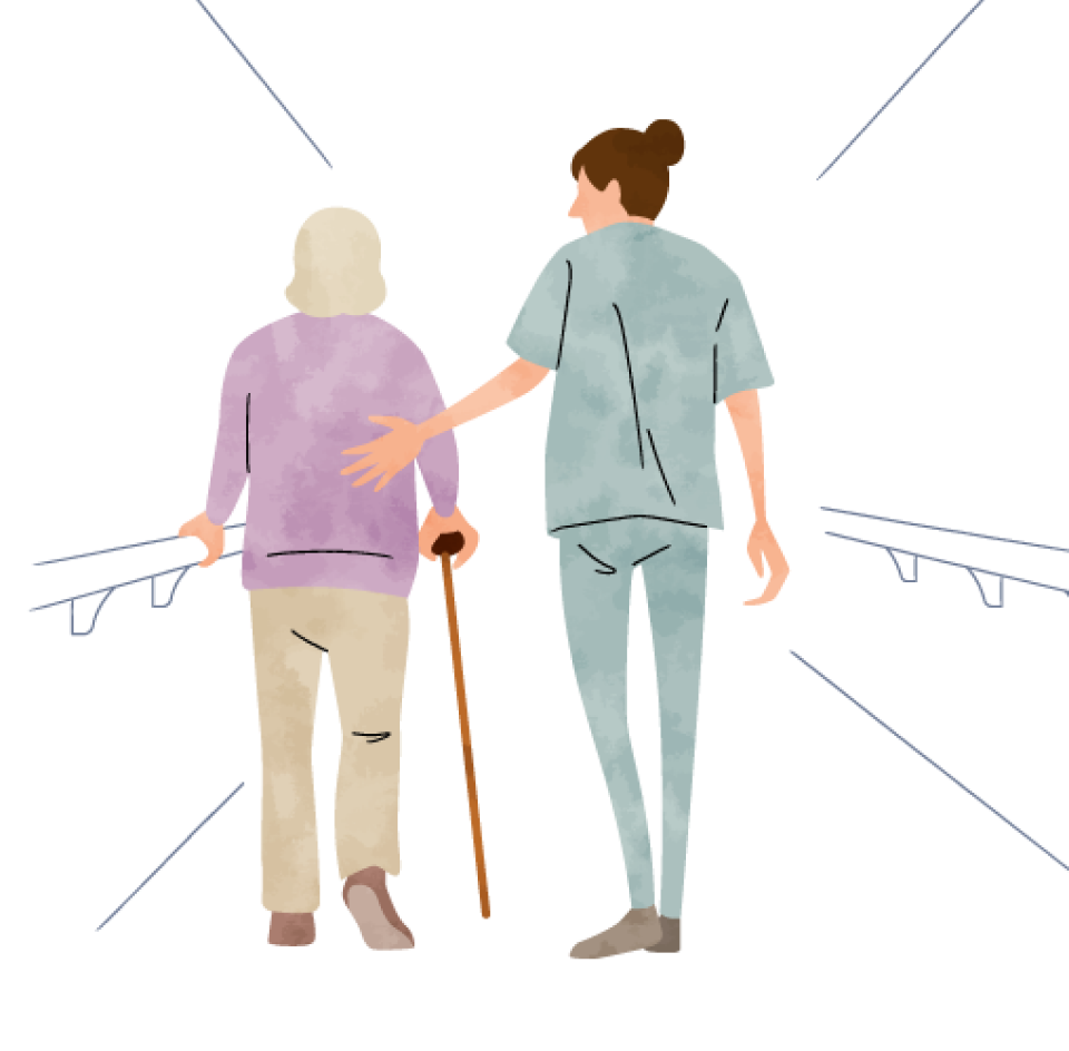 Vector image of an employee assisting a walking client